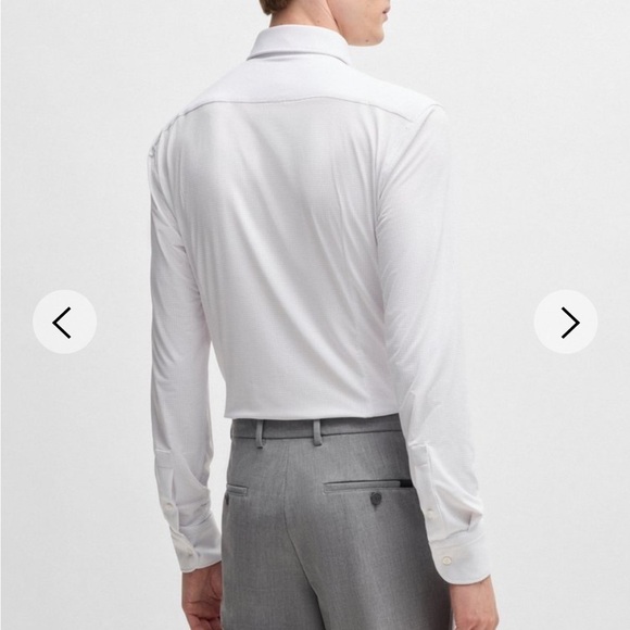 Hugo Boss Sharp-Fit Shirt In Textured Performance-Stretch Jersey White Large - Picture 2 of 11